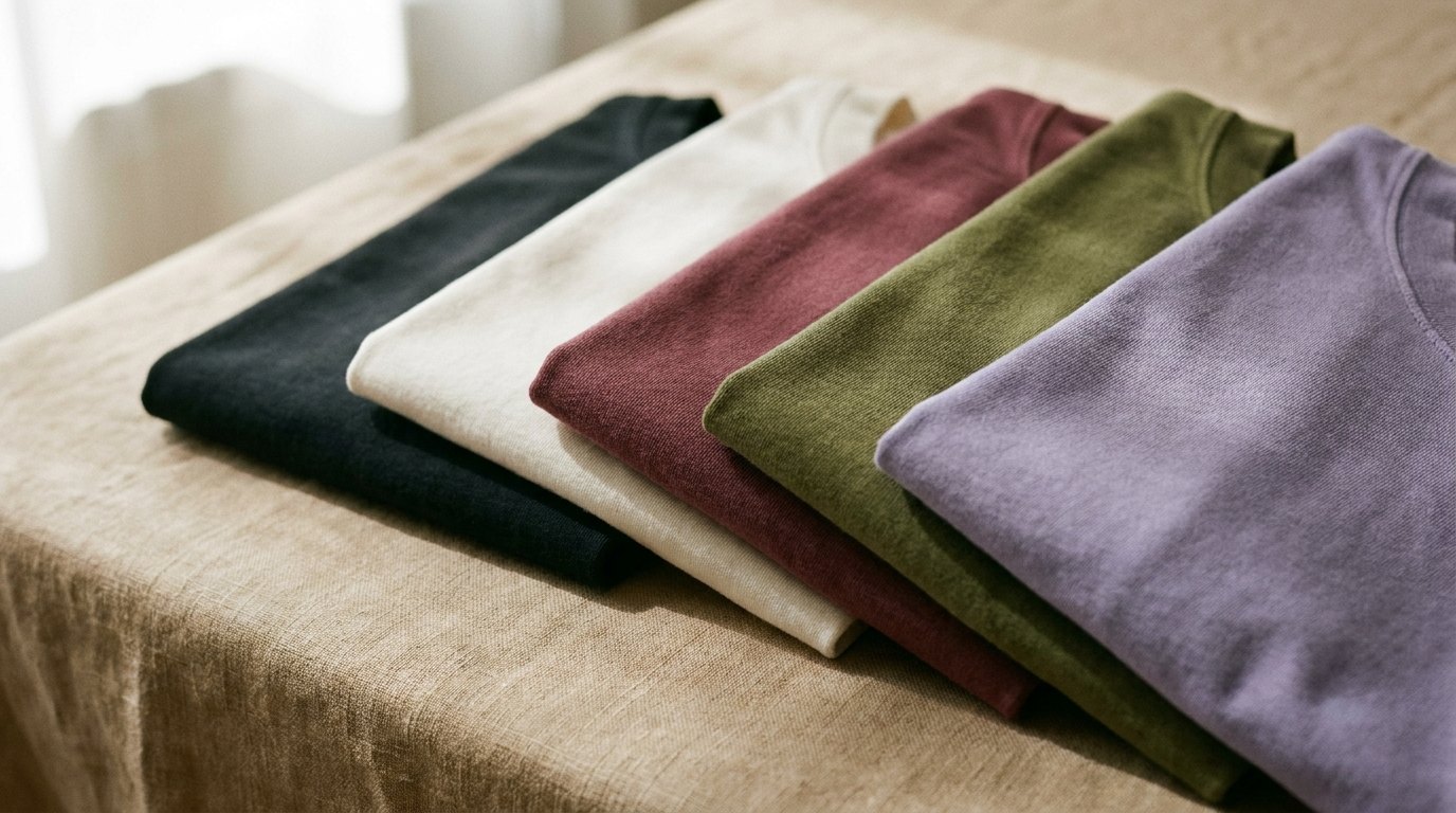 Folded heavyweight cotton t-shirts in the Layavo colourways