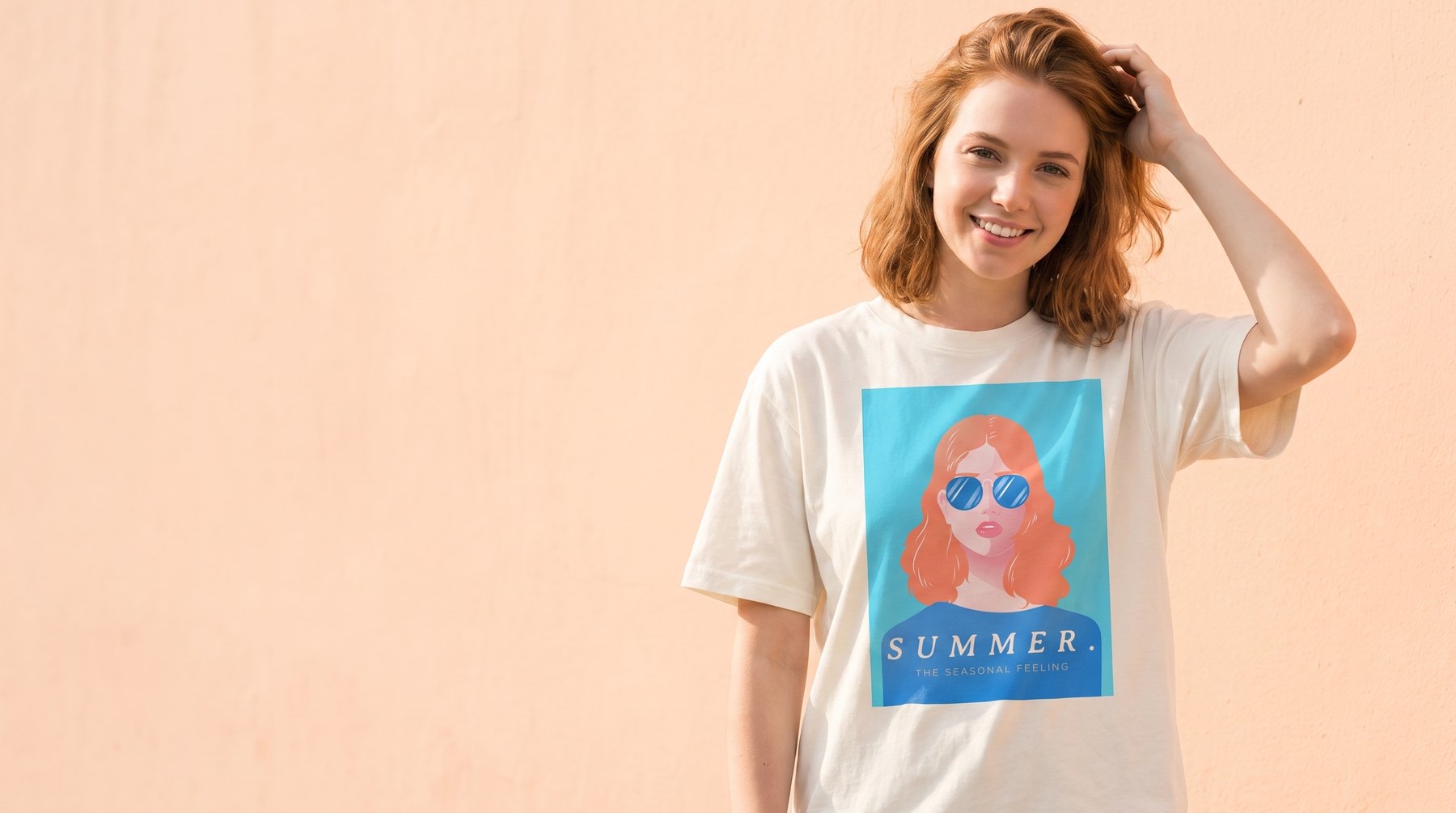 Woman wearing the Layavo Summer design t-shirt